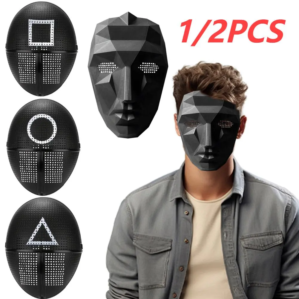 1/2PCS Korean Game Cosplay Mask – Full Face Party Mask with Square, Circle, Triangle Pattern, Role Play Costume from Korean Series