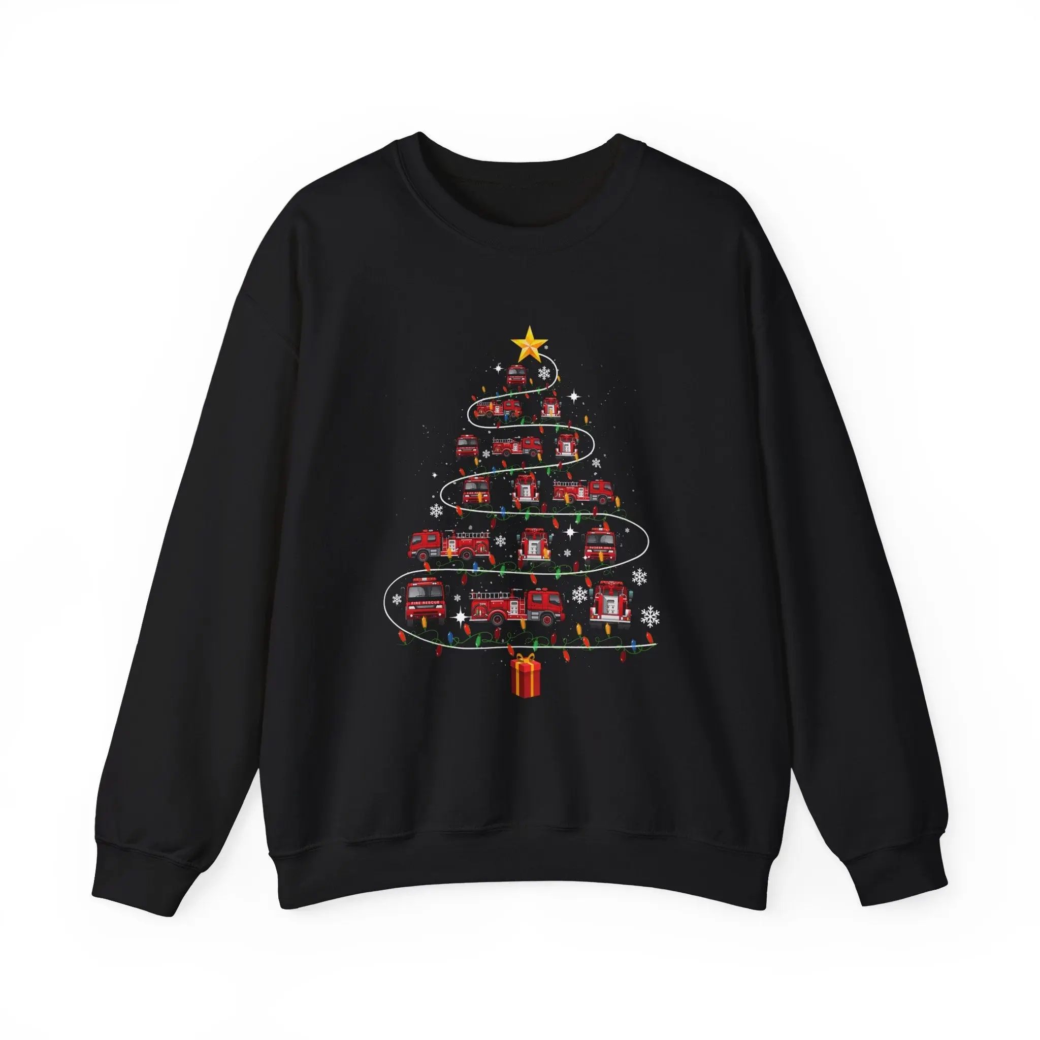 Firefighter Paramedic Christmas Tree Ugly Sweater - Funny EMS Holiday Crewneck for First Responders & Fire Dept Staff Festive Gift with Playful Design
