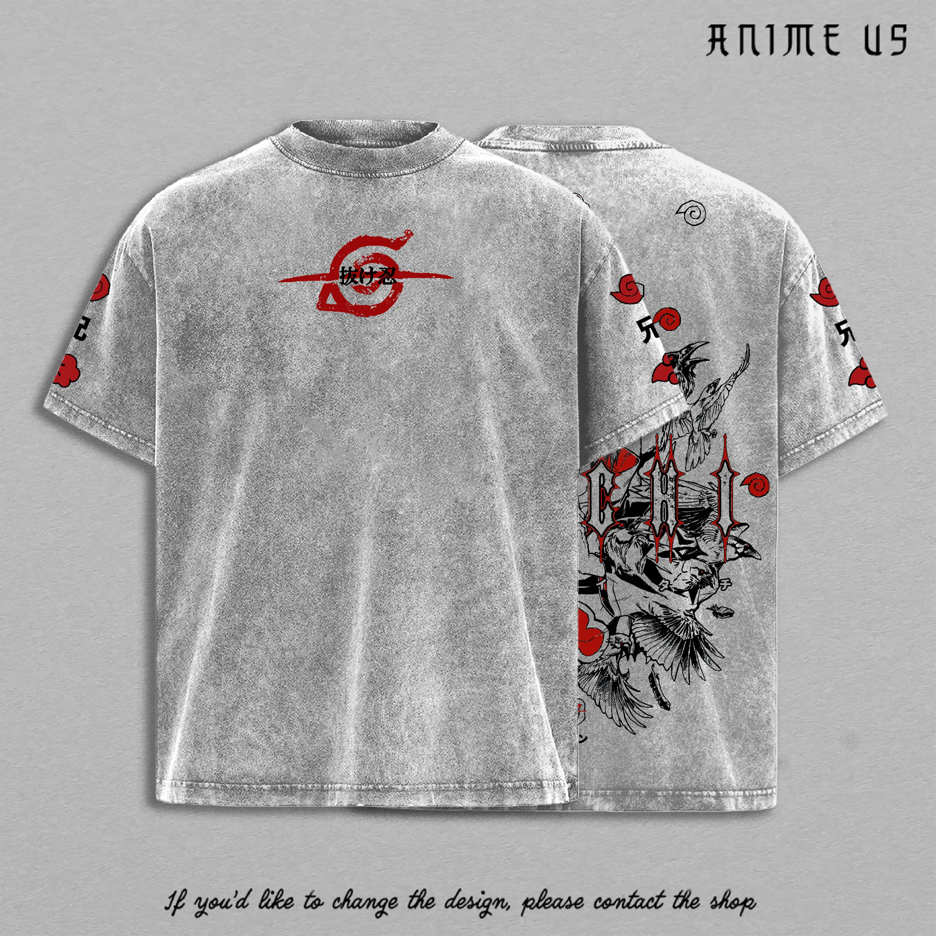 AKATSUKI Crow Assassin Red Eye Clan Shinobi Betrayal Ninja Anime Vintage Washed Oversized Graphic Tee Dark Uchiha Style Streetwear Shirt