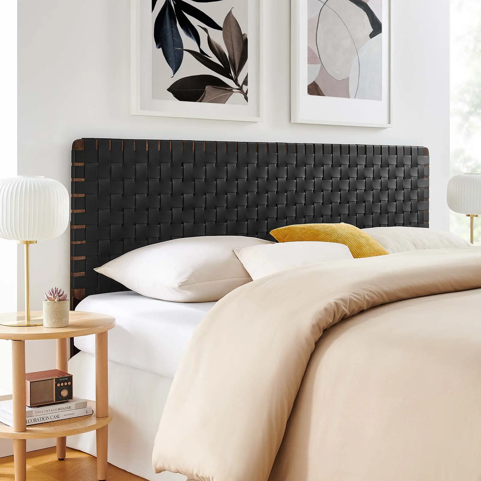 Modway Sparta Weave King-Size PU Leather Headboard - Walnut Black, Modern Bedroom Furniture, Bed Frames & Headboards Component