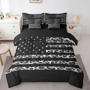 American Flag Leopard Comforter Set with Sheets 7 Piece Hunting Bed in a Bag Kids Boys Girls Gray Cheetah Print Bedding Set Animal Fur Bedroom Decor Breathable Soft Microfiber