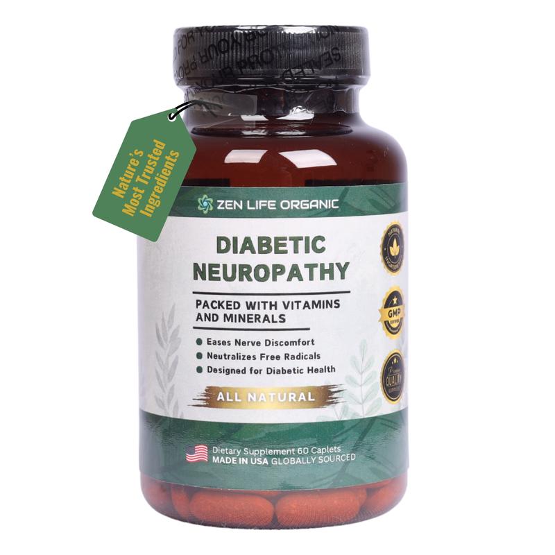 Zen Life Organic Diabetic Neuropathy Supplement 60 Capsules with Alpha Lipoic Acid & B Vitamins for Improved Nerve Function & Blood Sugar Balance Made in USA Healthcare