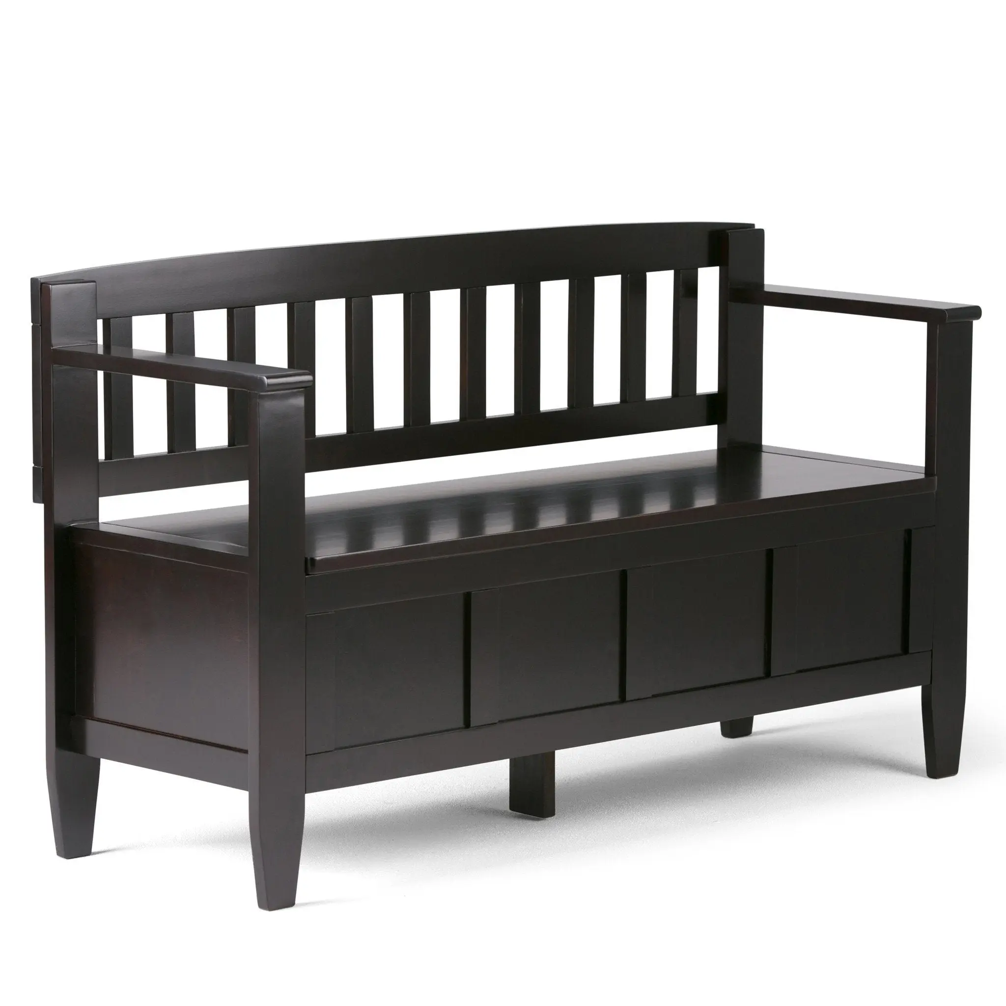 Brooklyn Entryway Storage Bench - Modern Contemporary Indoor Furniture, 28" High Solid Pine Bench with Shaker Panels, Vertical Slats, Hidden Storage, Hinge for Everyday Use