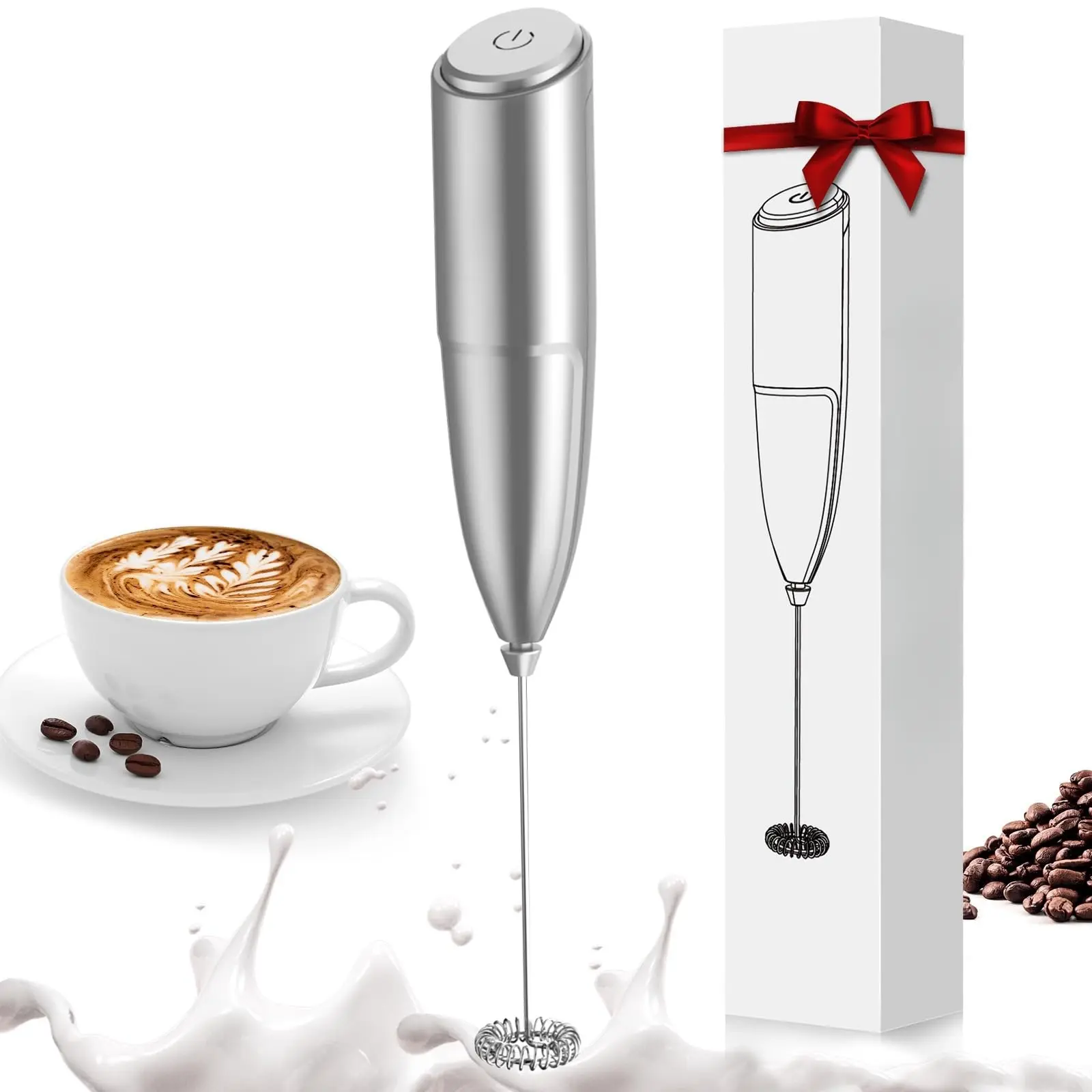 Cordless Hand Mixer with Better Motor - Hand Egg Mixer, Electric Whisk, Milk Frother for Lattes & Cappuccinos, Camping-Friendly Mini Drink Foamer, Easy to Clean, Grey
