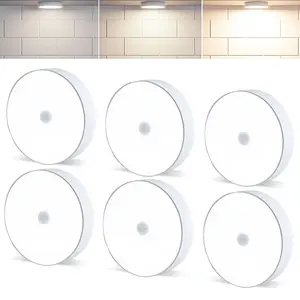 3/6 Pack Motion Sensored LED Puck Lights  AA Battery or USB Operated, Closet Lights Motion Sensored for Kitchen, Shelf, Dimmable & Magnetic, 3000K Warm White