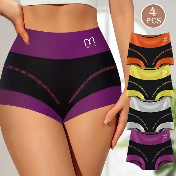 QUASTI Women's 4Pcs High-Waist Cotton Boxer Panties, Breathable Full-Coverage Lady Underwear with Elastic Hip Support, Fits Summer Daily Wear S-XXL