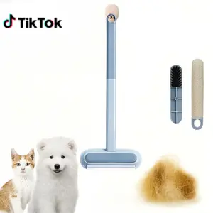Reusable Pet Hair Remover Brush with Extra Long Handle, Washable Lint Remover for Dog & Cat Hair on Furniture, Bedding, Clothes, Car - Multi-Surface Hair Removal Tool