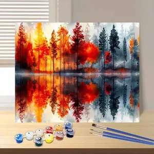 DIY Digital Painting Kit for Beginners - Includes Paints, Canvas, Brushes | Autumn Forest Landscape Reflection Oil Painting Paint by Numbers Kit for Adults | 40x50cm/15.74x19.68in, Frameless, Suitable for Home Decor, Family Activities, Father's Day, Mothe