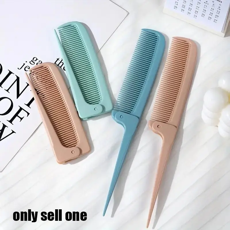 1PC-Portable folding pointed tail comb for travel, a mini and compact tool for both dry and wet use, suitable for home use with straight hair and anti-static hair styling