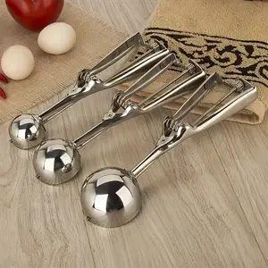 Set Of 3 Stainless Steel Ice Cream Scoops And Cookie Dough Scoops - Heavy Duty Large/Medium/Small Baking Tools with Trigger Release Function, Dishwasher Safe for Ice Cream, Meatballs, Cupcakes, Melon Balls, Etc. - Commercial And Home Use