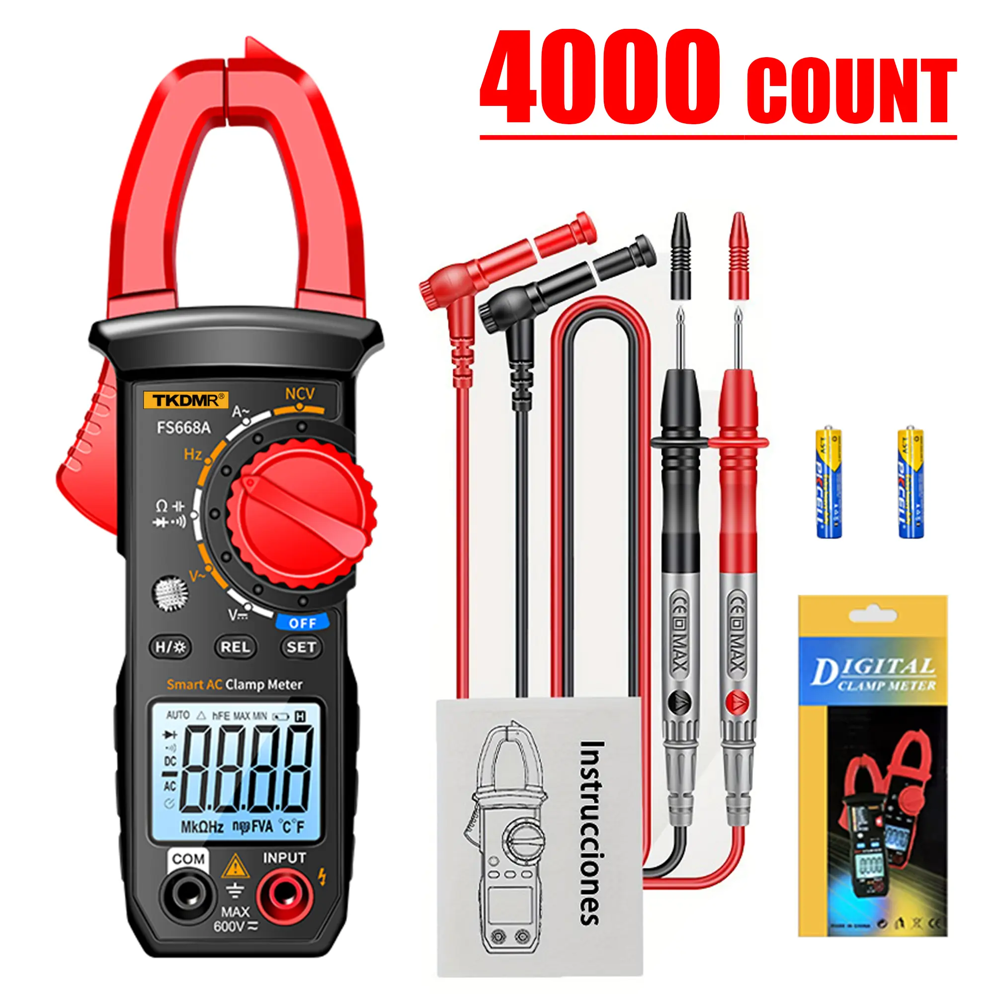 TKDMR Digital Clamp Meter,Multimeter Tester,4000 Count,NCV,Amp Voltmeter | Measures AC Current, AC/DC Voltage,Capacitance, Resistance, Diodes, Continuity Frequency Backlight Electrican Tools