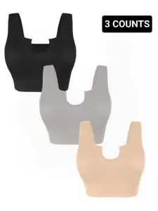 3 Piece Set High Support Bra, Seamless Comfort No Squeezing Full Coverage Cup Removable Padding, Large Bust Slimming Daily Washable Underwear