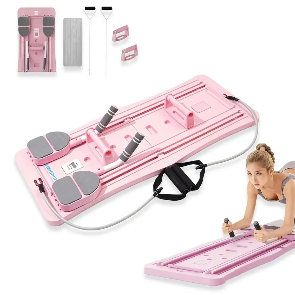 Pilates Board - Pilates Reformer Set, Multi-Purpose Foldable Pilates Reformer Board for Home, 4 in 1 Pilates Sliding Board (Pink,Black)(4IN1-Pink）