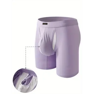 Comfy Breathable Long Boxer Briefs - Men's Trendy Side Openings Separated Pouch Underwear Men's Underwear 2025 Fabric Menswear Stretch