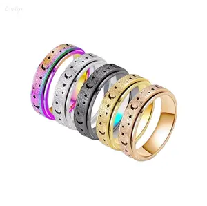 Moon Star Spinner Ring, Stainless Steel Fidget Band, Multi‑Color Celestial Anxiety Relief Jewelry