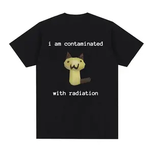 I Am Contaminated with Radiation Funny Cat Meme T-shirt Short Sleeve Men Women Vintage T Shirt MaleCotton T Shirts