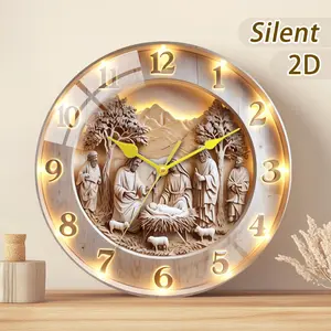 Wooden or Tempered Glass Wall Clock, Modern Fireplace Mantel Clock, Jesus Birth Scene, Battery Driven, Home Decor, Holiday Gift
