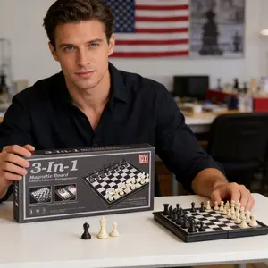 3-in-1 Magnetic Board Ches Magnetic Chess Board Set for Adults & Kids, 15" Wooden Folding Chess Boards, Handcrafted Portable Travel Chess Game with Pieces Storage Slots  30