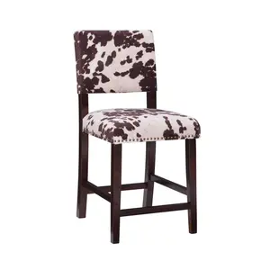 Linon 24" Corey Microfiber Upholstery Counter Height Barstool Cow print : Farmhouse Style, Wood Frame, Footrest