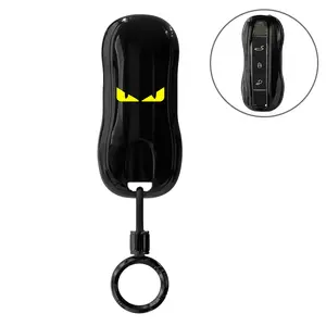 Glossy Black Demon Eyes Key Fob Cover Compatible with Porsche Cayenne, Macan, Panamera, 911, Cayman, Boxster, Taycan, Protective Key Shell