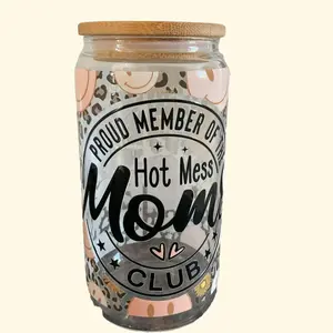 HOT MESS MOM 16 oz. Libbey glass