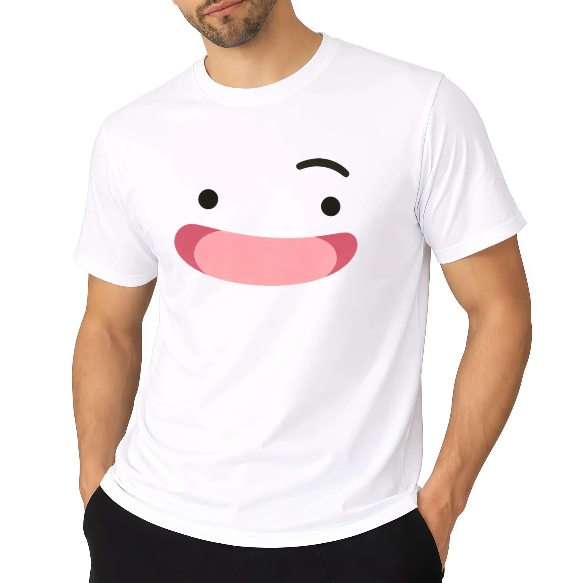 Lighthearted Single Raised Eyebrow Smile Graphic T shirt Unisex Short Sleeve Basic Outfit For Everyday Casual Scenes