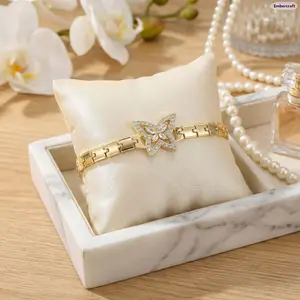 Embercraft Women's 14K Gold-Plated Butterfly Motif Link Bracelet, Stackable Dainty Cubic Zirconia Copper Costume Jewelry, Wrist Accessory for Daily Wear, Party Gift for Her