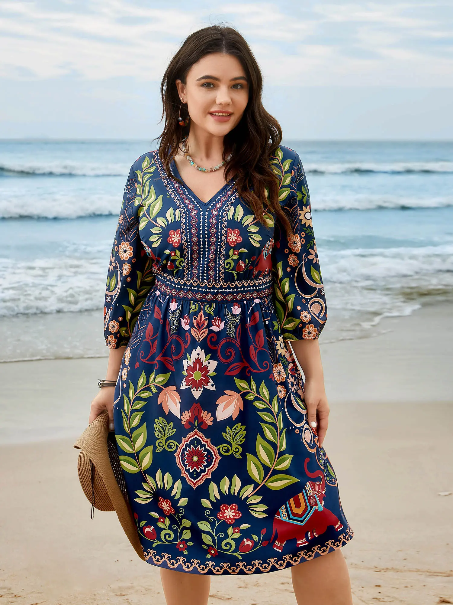 【Pocket Approved】 BLOOMCHIC Cruise Dress for Spring Day Boho Print V-Neck Pockets Midi Dress SpringStatements Summerfinds