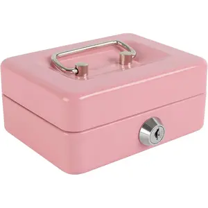Locking Steel Mini Cash Box with Removable Coin Tray and Key Lock for Kids, 4.92" x 3.74" x 2.36",Pink
