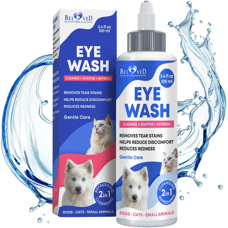 Beloved Pets Cat & Dog Eye Wash Drops - Tear Stain Remover, Pet Grooming Eye Care Cleaner for Stain Removal