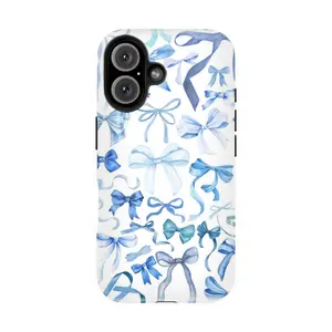 New Fashion Popular Accessories Cute Premium Blue Bow Simple Aesthetic Pattern Lens Protective Case, Shockproof 2 in 1 Premium Phone Case for iPhone 16 Pro Max, 15, 14, 13, 12, 11 Plus, Pro, Suitable for Party, Birthday  Compatible with Samsung Galaxy S25