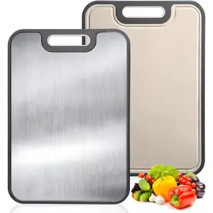 Stainless Steel Cutting Board 16 x 11 Inch Large Double-Sided Kitchen Cutting Board 18/8 Food-Grade Stainless Steel & Wheat Straw PP Non-Toxic, Easy to Clean, Durable Chopping Board for Meat, Veg & Prep
