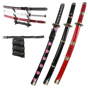 ELERVINO 31 inches Bamboo Wooden Roronoa Zoro Cosplay Sword Set, Shusui/Wado Ichimonji/Sandai Kitetsu Swords with Black Belt & Holder Stand Display for Halloween Anime Role Playing Props Cosplay Collection Decoration Christmas Gift Birthday Decoration