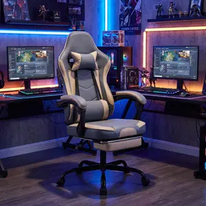 Adjustable Gaming Chair, Ergonomic Backrest, Massage Lumbar Support, Retractable Footrest, 90°-135° Recline, 3D Linkage Armrests, Height Adjustable, Silent Wheels, Steel Frame, 300lbs Capacity