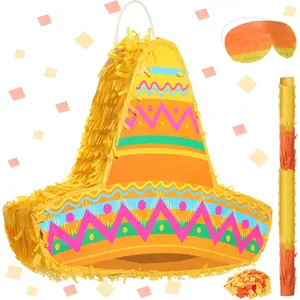 Mexican Themed Party Pinata with Stick Blindfold Confetti Mexican Sombrero Hat for Cinco De Mayo Fiesta Carnival Birthday Party, 16 x 11 x 3 Inch