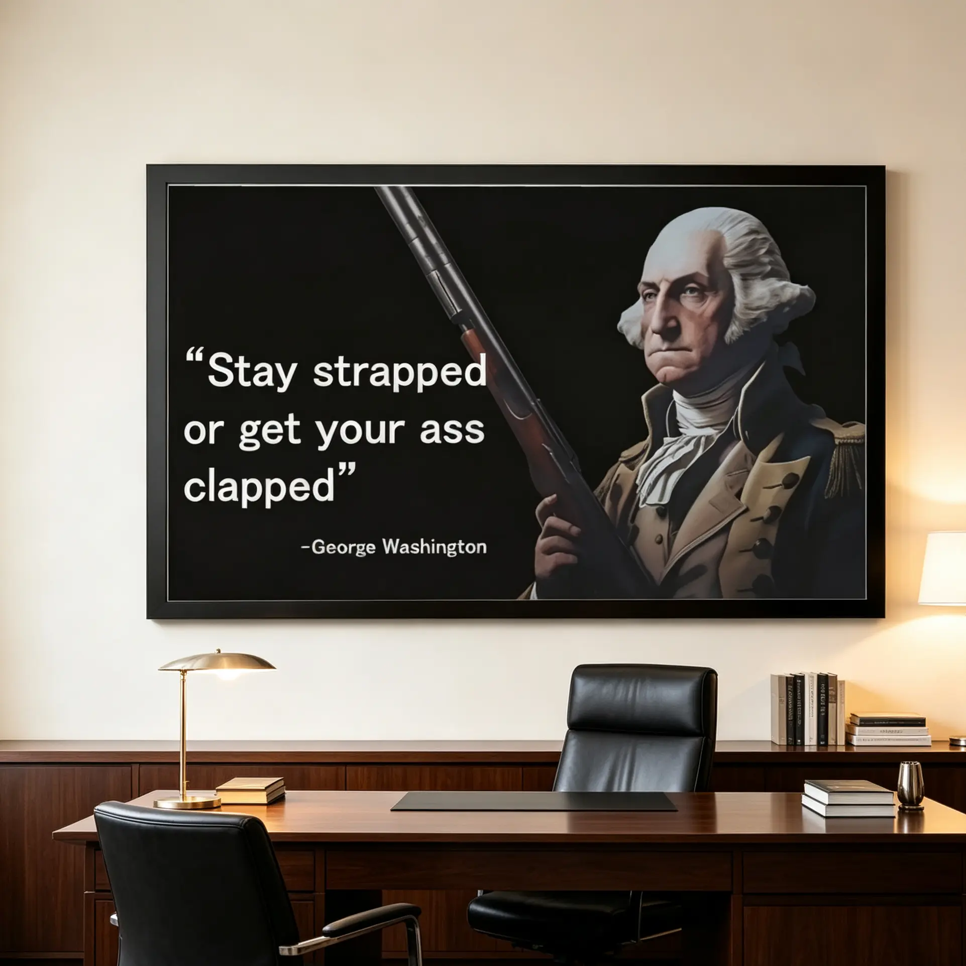 A poster featuring the humorous quote from George Washington, along with a Fasten your seatbelt or get punched meme wall decoration, home décor, and a unique hanging decoration for men's garages.