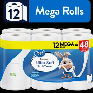 Great Value Ultra Soft Toilet Paper, 12 Mega Rolls, Compare to Charmin® Ultra Soft™