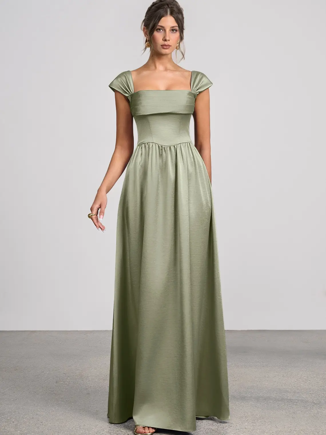 AZAZIE Odette Women's Luminous Satin Maxi Dress, Ruched A-Line Wedding Guest Dress with Corset Basque Waist and Pockets, Casual Wear