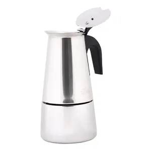 Any Morning Stainless Steel Moka Pot, 200 ml, 6.7 oz Induction Compatible, Safety Valve, 4-Cup Stovetop Espresso Maker, Durable Design