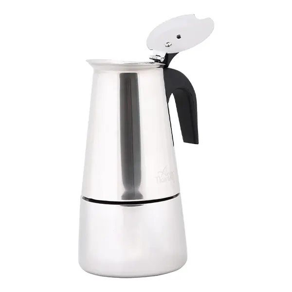 Any Morning Stainless Steel Moka Pot, 200 ml, 6.7 oz Induction Compatible, Safety Valve, 4-Cup Stovetop Espresso Maker, Durable Design