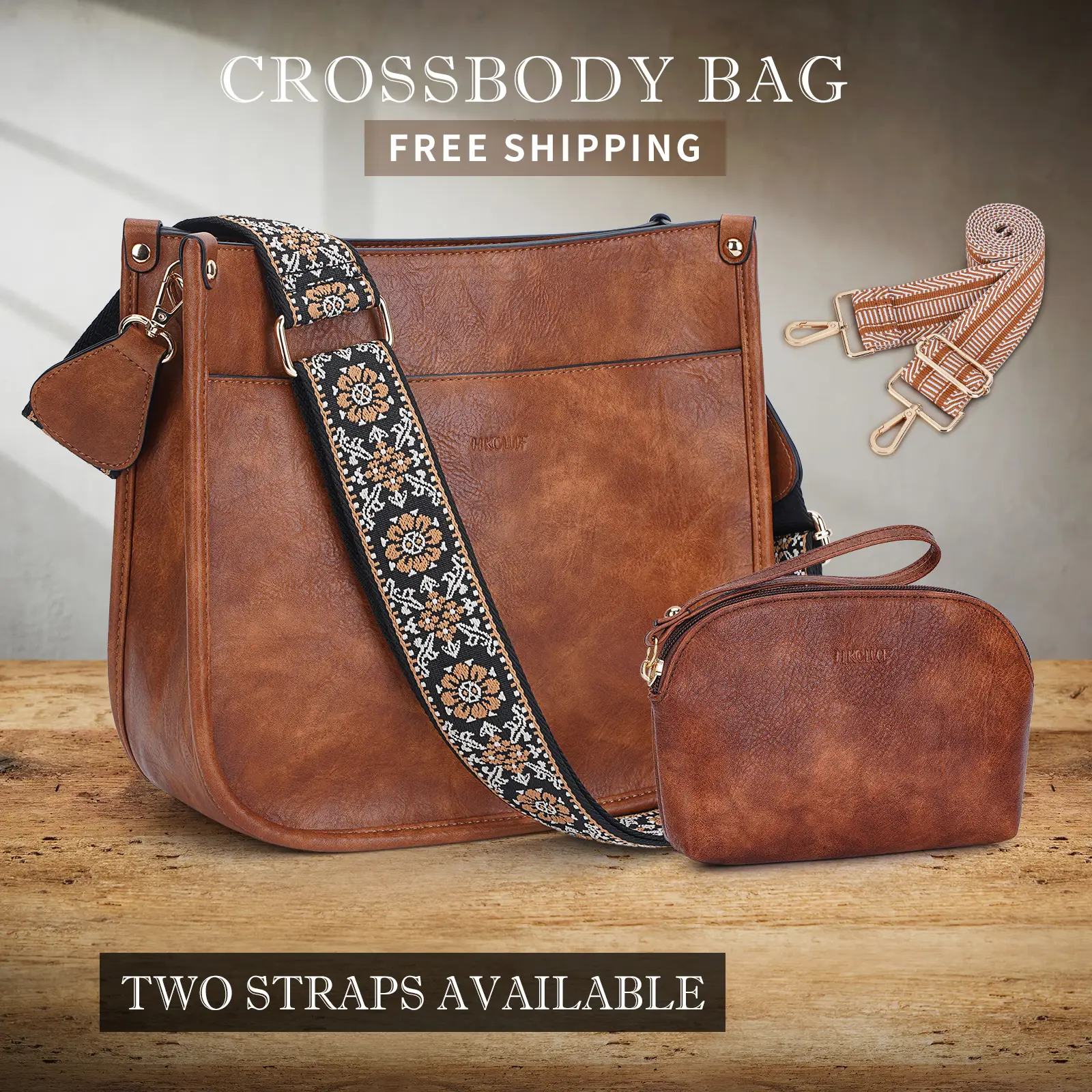 HK4055 Women's Elegant Crossbody Bag Waterproof Crossbody Bag For Women Leather Handbag Wallet Set With 2count Adjustable Guitar Leopard Strap Outdoor