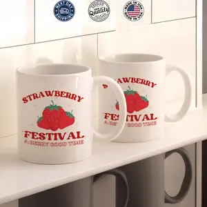 Vintage Strawberry Mug, Cottagecore Fruit Coffee Mug, Summer Berry Ceramic Mug, Strawberry Lover Gift Mug Coffee & Tea Mug – White Ceramic Office Cup, Perfect Gift Mug or Daily Use