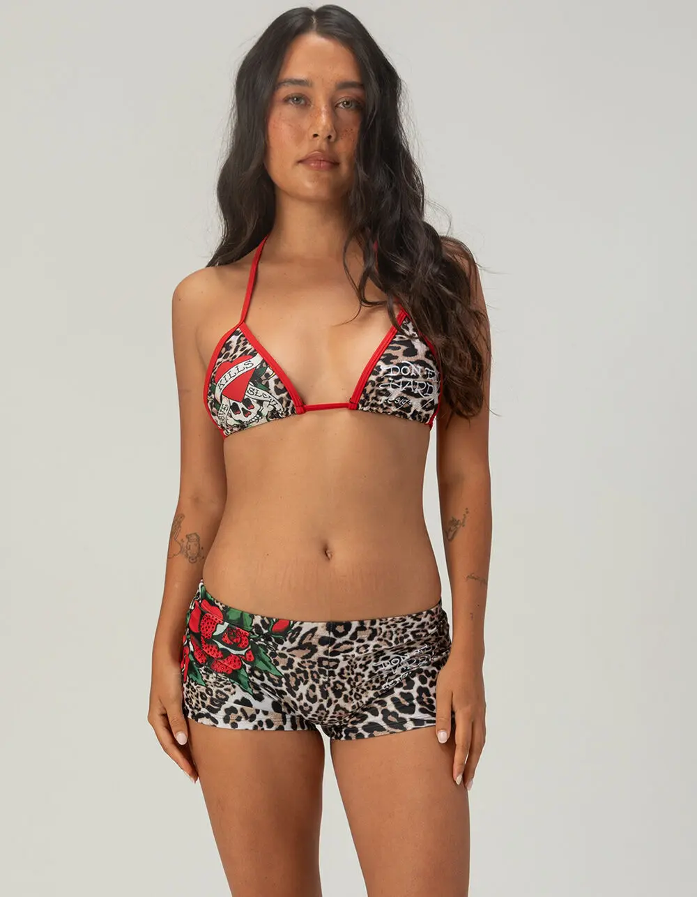 ED HARDY Red Leopard Womens Swim Boyshorts
