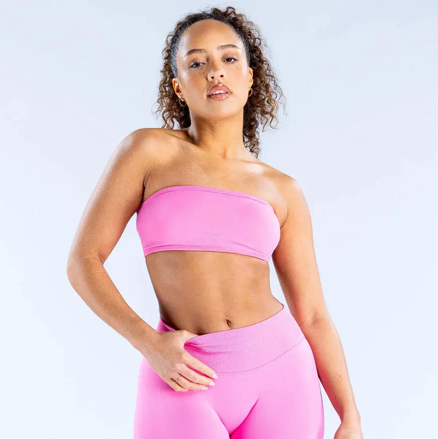 (with logo) DFYNE Impact Backless Bandeau – Sexy Backless Tube Top Seamless Low-Waist Biker Yoga Set