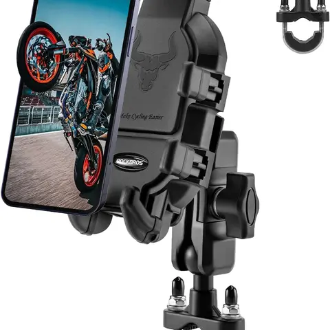 ROCKBROS Adjustable Motorcycle Handlebar Mobile Device Mount with Silicone Rubber Vibration Dampener, 4.7-7.1" Support, 8 Cushions Keep Phone Set, Fits 17-30mm Bars, Universal for Devices, iPhone 13, Cameras & Pads (Cycling Sports & Outdoor Accessories)