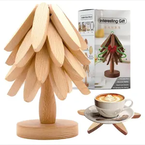 Foldable Tree Shape Wooden Trivets Anti-scald Coaster for Pot Bowl Teapot，Multi-Functional Decorative Heat Resistant Mats