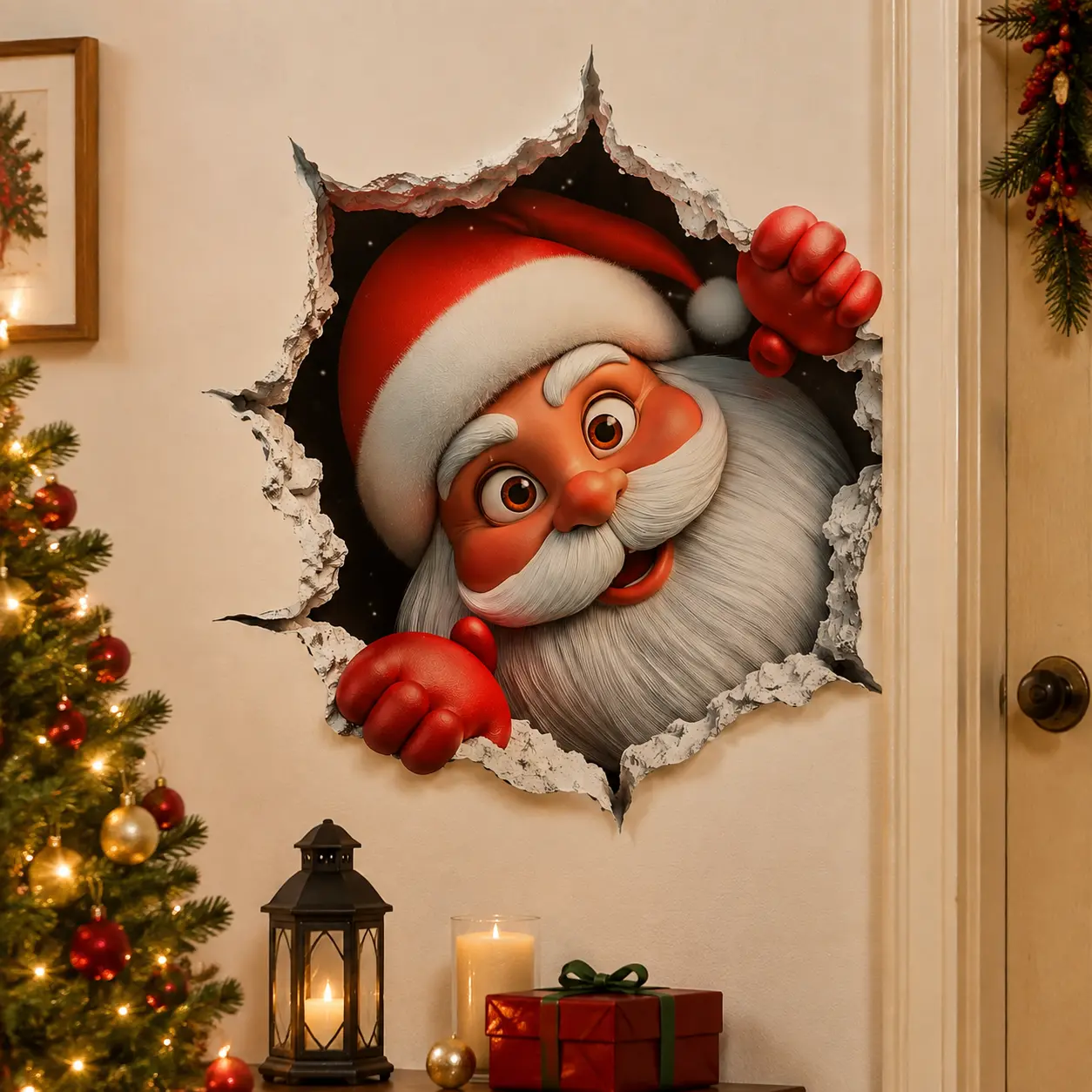 5PCS Christmas Santa Wall Sticker | 3D Broken Wall Effect Holiday Decoration | Funny Xmas Home Decor