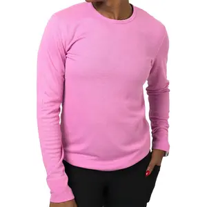 CVG Women's Long Sleeve Thermal Top - Pink Crew Neck Casual Waffle Knit Soft & Stretchy Fabric for Everyday Wear