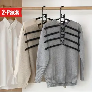 2-Pack Multi-Function Magic Hangers, Hanging 5-Tier Lacquered Metal Clothes Hangers with Non-Slip Foam Tubes, Space-Saving Foldable Wardrobe Organizer for Dorms and Closets