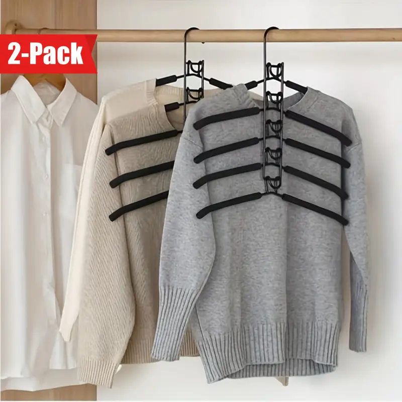 2-Pack Multi-Function Magic Hangers, Hanging 5-Tier Lacquered Metal Clothes Hangers with Non-Slip Foam Tubes, Space-Saving Foldable Wardrobe Organizer for Dorms and Closets, Space Saver Hangers